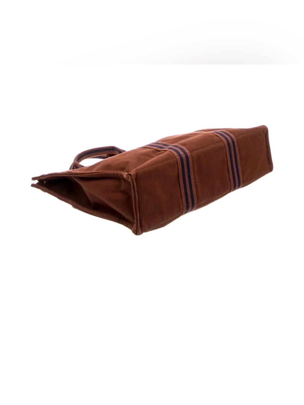 Hermès Fourre Tout MM Canvas Tote Bag Brown Navy Stripe Handbag - Picture 4 of 15